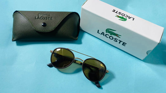 Lacoste Navigator Sunglasses – Matte Black & Gold Frame with Case and Box