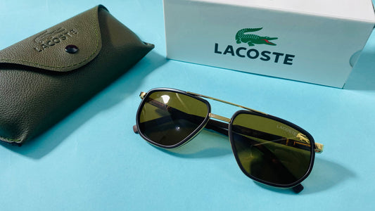 Lacoste Navigator Sunglasses – Gold & Black Frame with Original Case and Box