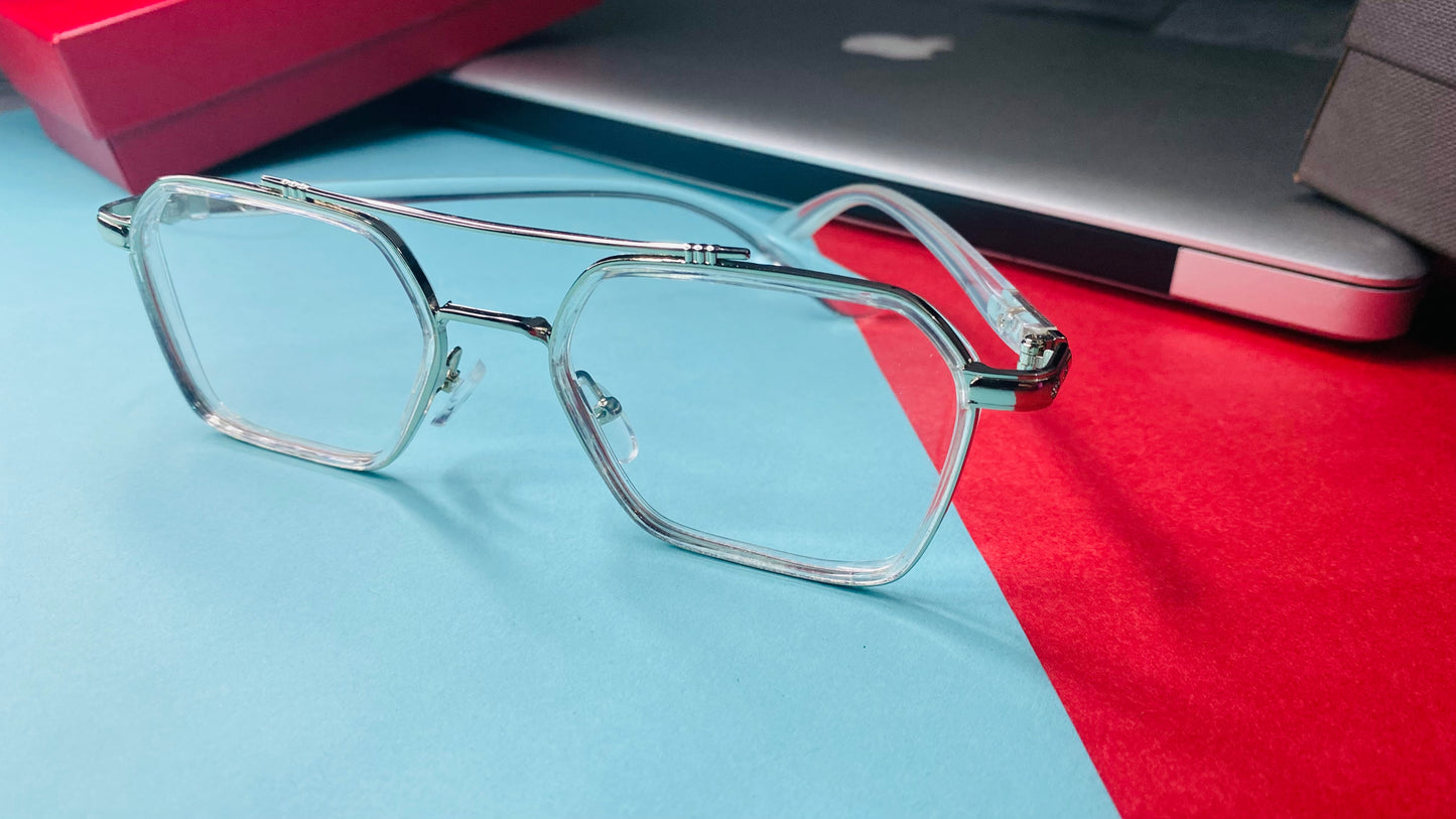 Modern Clear Navigator Optical Frames – Transparent Square Design with Silver Double Bridge