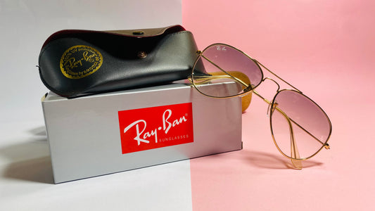 Ray-Ban Classic Aviator Sunglasses – Polished Gold Frame with Purple Gradient Lenses