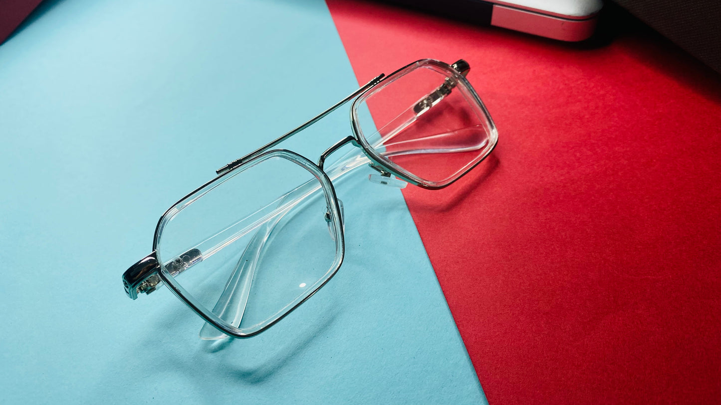 Modern Clear Navigator Optical Frames – Transparent Square Design with Silver Double Bridge