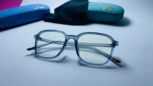 Premium Smoky Blue Transparent Square Eyeglasses – Unisex - Anti Blue Rays (Model BB-01)