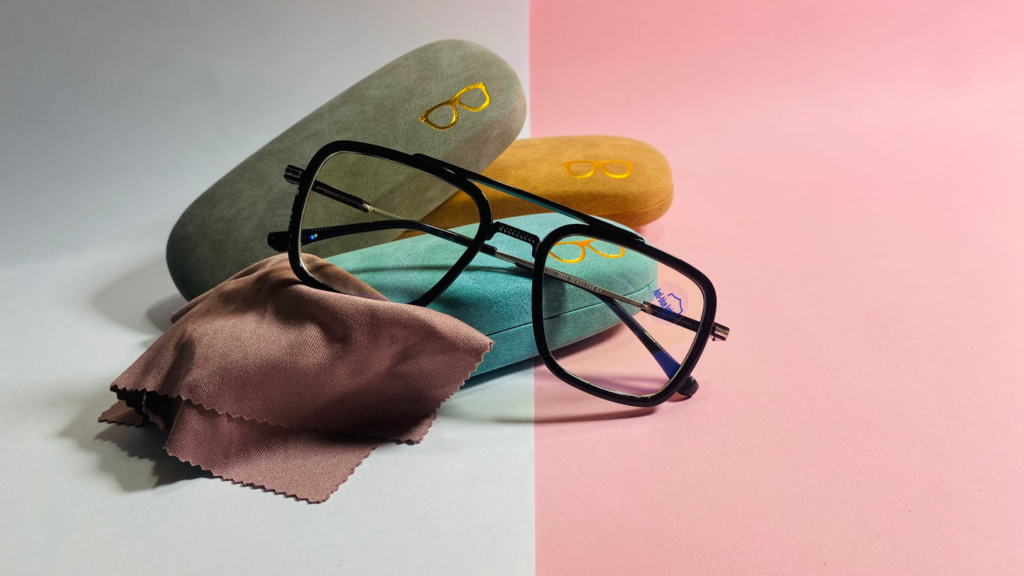 Modern Double-Bridge Anti-Blue Light Glasses – Square Clear & Black Frames